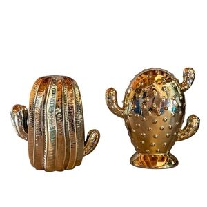 Gold Ceramic Cactus Accent Sculptures - Decorative Home Accents